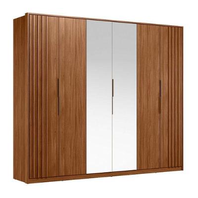 Guarda Roupa Casal Ripado Atrice D66410k 6 Portas Nogueira Touch Com Espelho Demóbile - Demartêz