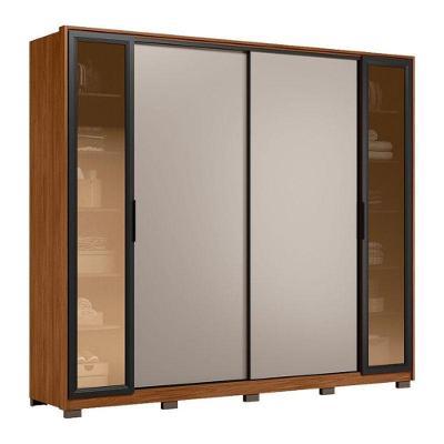 Guarda Roupa Casal Laredo D44910kpe Nogueira Nude Prime Tx Flex Com Vidro Reflecta E Pés Demóbile - Demartêz