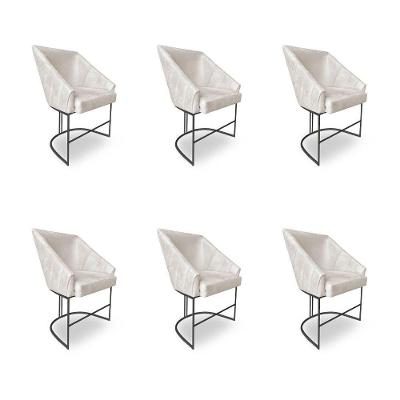 Kit 6 Poltronas Luxo Alana Suede Bege Base Ferro Preto - Pallazio