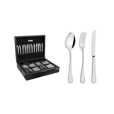 Faqueiro Zurique 101 Peças em Aço Inox com Estojo de Madeira Inox Polido para Mesa Inox