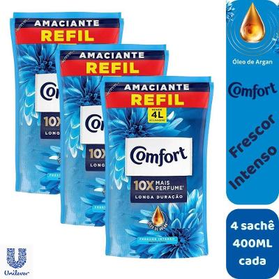 Kit 3 Amaciante de Roupas Concentrado Frescor Intenso Refil 400ML Comfort