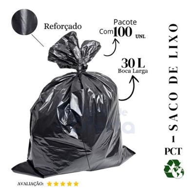 Saco de Lixo Reforçado 30L para Cozinha Banheiro Escritório e Pequenos Comércios Preto Higipack