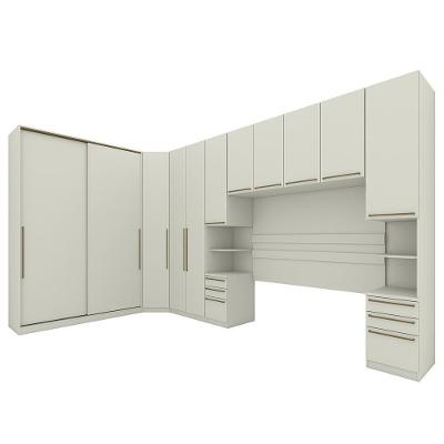 Quarto Modulado Casal Seletto 6 Peças Com 2 Portas Deslizantes Areia - Móveis Henn Areia
