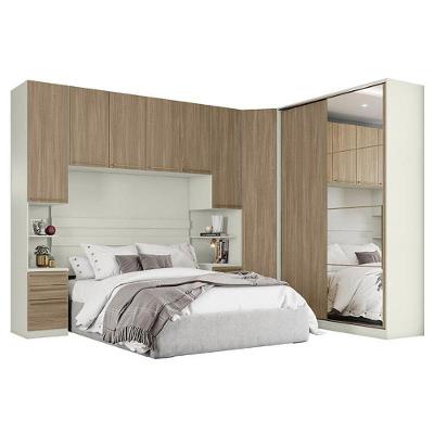 Quarto Modulado Casal Seletto 5 Peças 2 Portas Deslizante Areia-jequitibá Com Espelho - Móveis Henn Areia-jequitibá