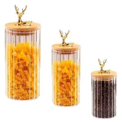 Kit 3 Potes Hermético 630,950,1200ML em Vidro Tampa Bambu para Cozinha Transparente Jocenter
