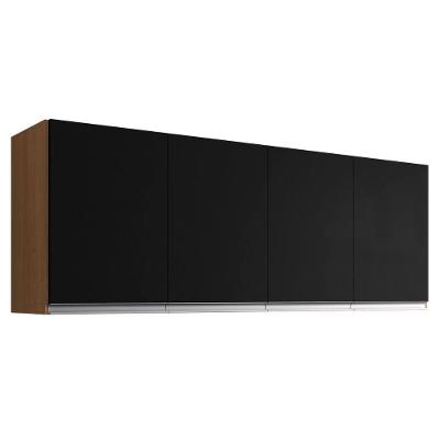 Armário Aéreo de Cozinha Andréia 160CM 4 Portas MDF Giratória Preto Amêndoa
