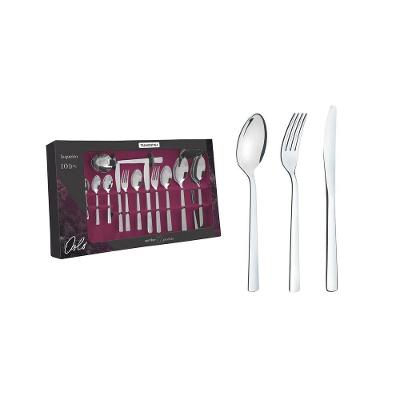Faqueiro Oslo 101 Peças em Aço Inox com Facas de Mesa Acabamento Alto Brilho Inox