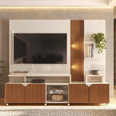Estante Home Cross Para Tv Até 55 Polegadas 4 Portas Prateleiras Luz Led E Rodízio Off White/tauari - Lukaliam