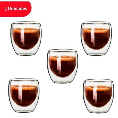 Jogo de Copos Parede Dupla 80ML Vidro Borossilicato Isolamento para Café e Drinks Transparente