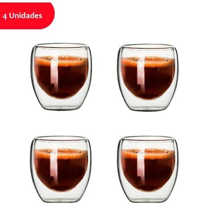 Jogo de Copos Jogo Copos de Vidro Parede Dupla de 80ML em Borossilicato com Isolamento Térmico