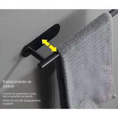 Kit de Banheiro 4 Peças Toalheiro Corpo e Rosto sem Furo em Aço Inox Escovado Preto Jocenter