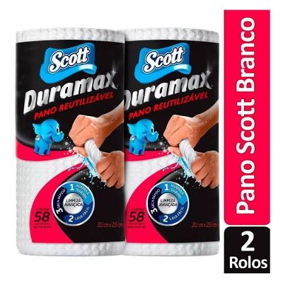 Pano Reutilizável Multiuso Duramax Branco Kit 2 Rolos com 58 Unidades Cada para Limpeza Scott