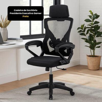Cadeira de Escritório Presidente Executiva Gamer Tela Mesh Base Giratória Preto
