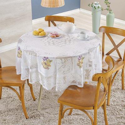 Toalha De Mesa Redonda Em Renda Com Transfer Flores 1,60m 100% Poliéster - Flores