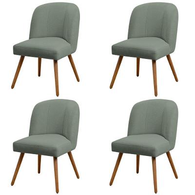 Kit 04 Cadeiras De Jantar Cléo Pés Palito Linho Verde - Nexta Casa