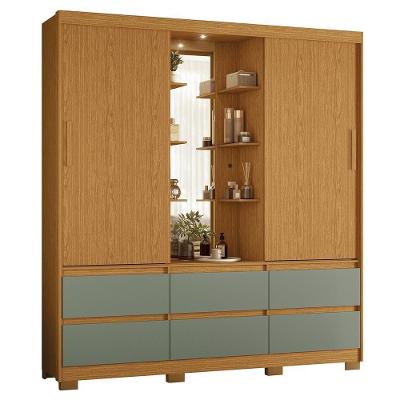 Guarda Roupa Solteiro Atena 2 Portas 6 Gavetas Flex Cinamomo-sálvia Com Led – Móveis Albatroz