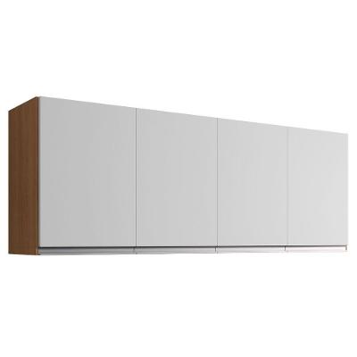 Armário Aéreo de Cozinha Andréia 160 cm 4 Portas MDF Amêndoa Branco