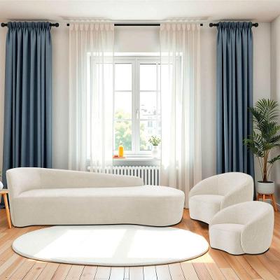 Kit Divã Recamier Orgânico França 220cm Lado Direito E 2 Poltronas Amore Bouclé Bege