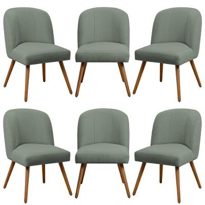 Kit 06 Cadeiras De Jantar Cléo Pés Palito Linho Verde - Nexta Casa