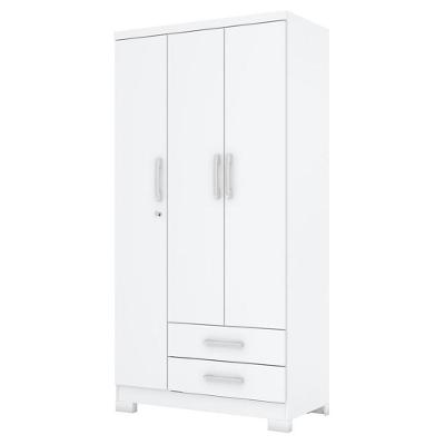 Guarda Roupa Solteiro Açaí 3 Portas E 2 Gavetas Branco - Móveis Henn