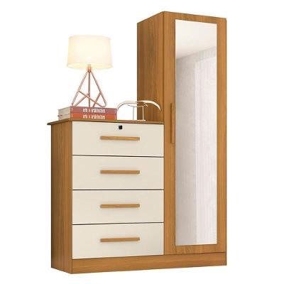 Cômoda Belize Plus 4 Gavetas em MDF com Puxadores em MDF Off White Carvalho Grife