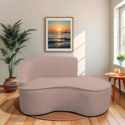 Divã Recamier Curvo Sala De Estar Recepção Marrocos 160cm Lado Direito Linho Rosê