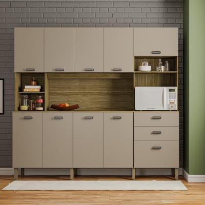 Armario de Cozinha Compacta Toronto 10 Portas 2 Gavetas MDF 222cm Amadeirado Freijó Vanilla
