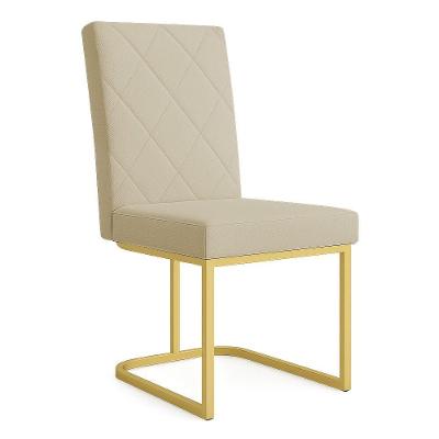Cadeira De Jantar Estofada Siena Linho Dourado Base De Ferro Dourada - Pallazio