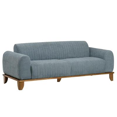 Sofá Molino 3 Lugares 210cm Pés Madeira Castanho Bouclé Azul Claro - Nexta Casa