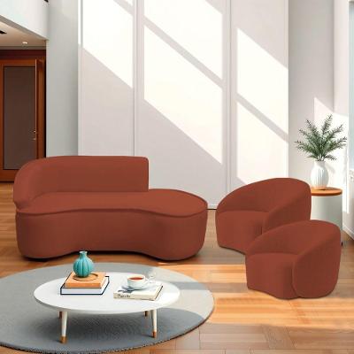 Kit Divã Recamier Orgânico Marrocos 180cm Lado Direito E 2 Poltronas Amore Bouclé Terracota
