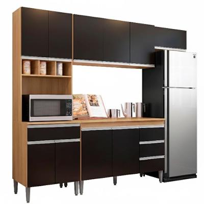 Cozinha Modulada 10 P 4 G Andreia 240 Cm Amendoa Preto Reajl Moveis Amendoa Preto