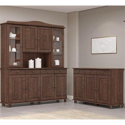 Conjunto Cozinha: Cristaleira 8 Portas 4 Gavetas E Balcão 3 Portas 3 Gavetas Rubi Café Madeira Pinus - Finestra