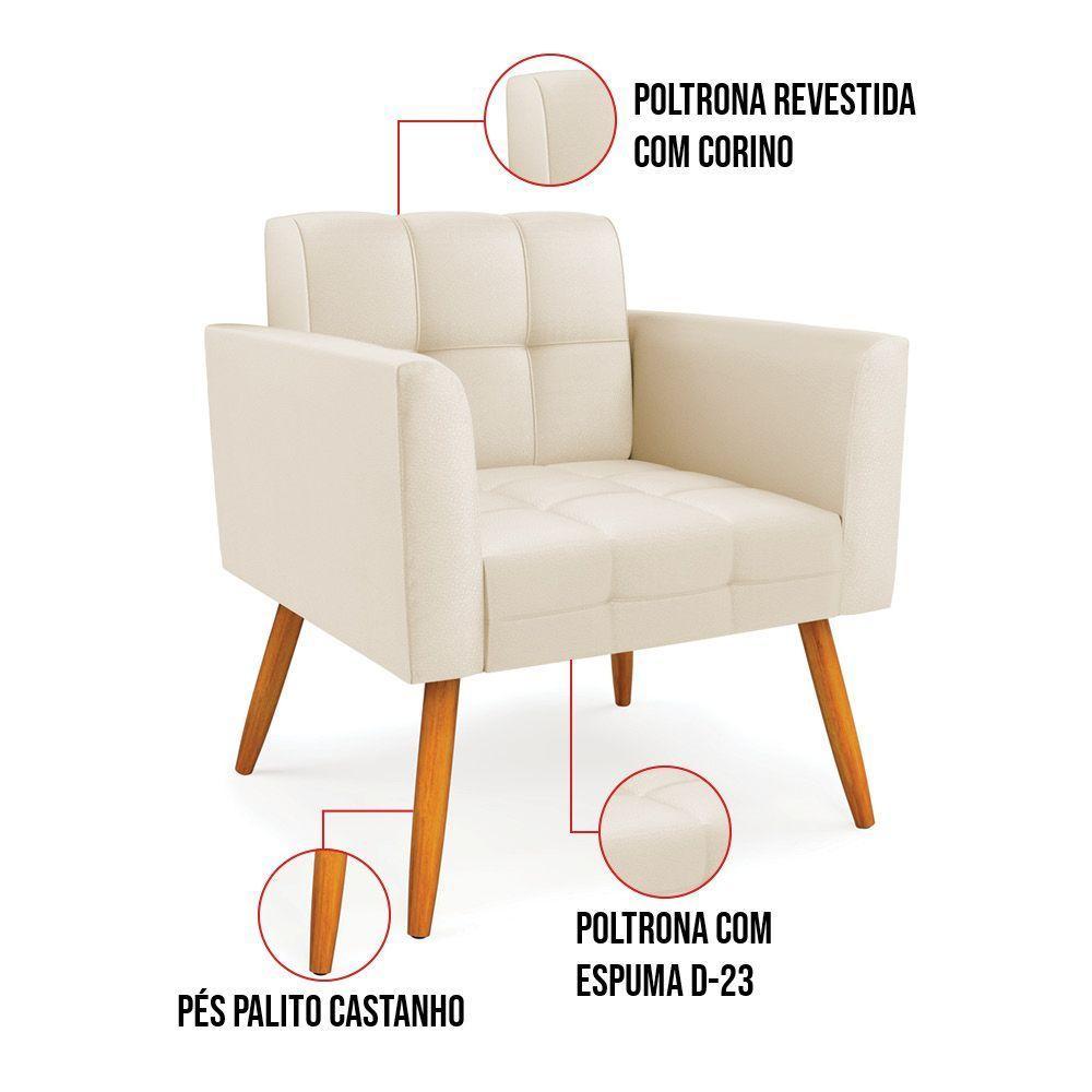 Kit 1 Sofá Namoradeira E 2 Poltronas Elisa Corino Bege Pés Palito Castanho - D'rossi - 3