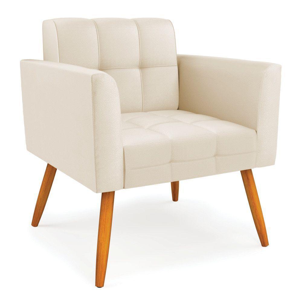 Kit 1 Sofá Namoradeira E 2 Poltronas Elisa Corino Bege Pés Palito Castanho - D'rossi - 7