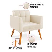 Kit 1 Sofá Namoradeira E 2 Poltronas Elisa Corino Bege Pés Palito Castanho - D'rossi - 3