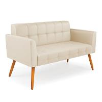 Kit 1 Sofá Namoradeira E 2 Poltronas Elisa Corino Bege Pés Palito Castanho - D'rossi - 5