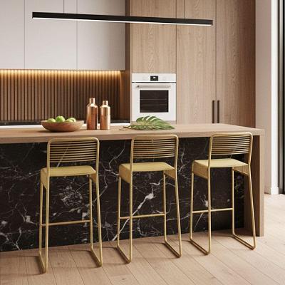 Banqueta Cozinha Alta Kit 3 Base Industrial Aramada Taynah K01 - D'rossi Cor Dourado
