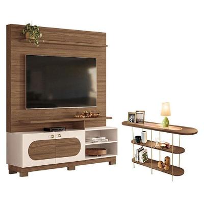 Estante Home Theater Axis Castanho Off White Com Aparador Infinity Castanho - Hb Móveis