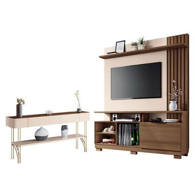 Estante Home Theater Artheo Castanho Off White Com Aparador Vivant Off White Castanho - Hb Móveis