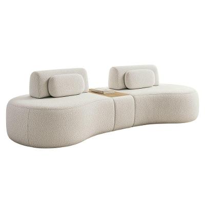 Sofá Curvo Orla 4 Lugares 285cm Com Mesa Bouclé Off White - Nexta Casa