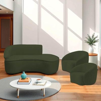Kit Divã Recamier Orgânico Marrocos 180cm Lado Direito E 2 Poltronas Amore Linho Verde