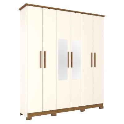 Guarda Roupa Casal Cover 6 Portas Off White-nature Com Espelho - Móveis Henn