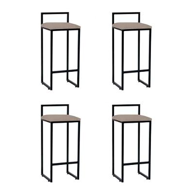 Kit 4 Banquetas Dori Bistrô Alta Industrial Em Aço Para Bar Cozinha Assento Suede - Preto-bege
