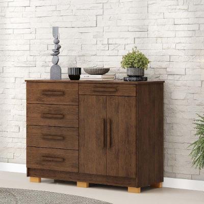 Cômoda Sapateira Sirius 5 Gavetas em MDF com Puxador em MDF Imbuia Rústico