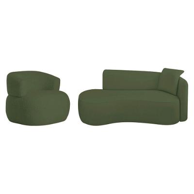 Kit Divã Recamier 180cm E Poltrona Luxo Suíça Lado Esquerdo Linho Verde