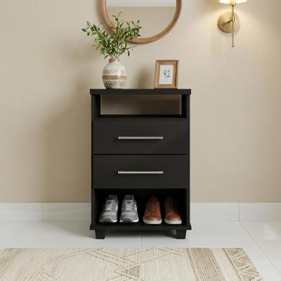 Mini Cômoda Com 2 Nichos Multiuso E 2 Gavetas Preto Repleta