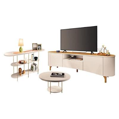 Rack Bancada Elara Off White Cinamomo Com Mesa De Centro Sky E Aparador Infinity Off White - Hb Móveis