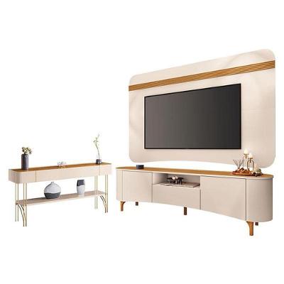 Rack Bancada Elara E Painel Armony Com Aparador Vivant Off White Cinamomo - Hb Móveis