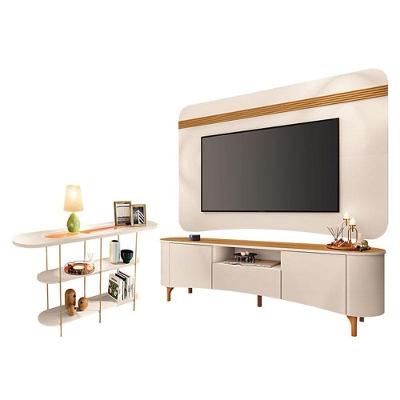 Rack Bancada Elara E Painel Armony Off White Cinamomo Com Aparador Infinity Off White - Hb Móveis