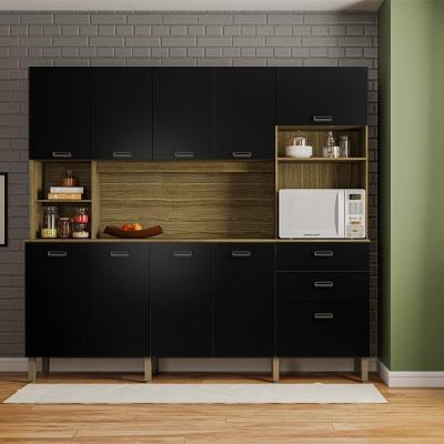 Armario de Cozinha Compacta Toronto 10 Portas 2 Gavetas MDF 222cm Amadeirado Freijó Nero